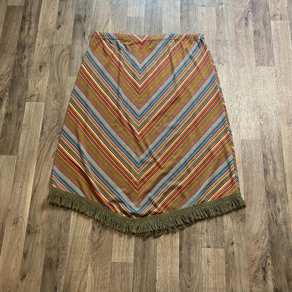 Salon Studio Midi Skirt Striped Colorful Fringe Edge Petite Medium